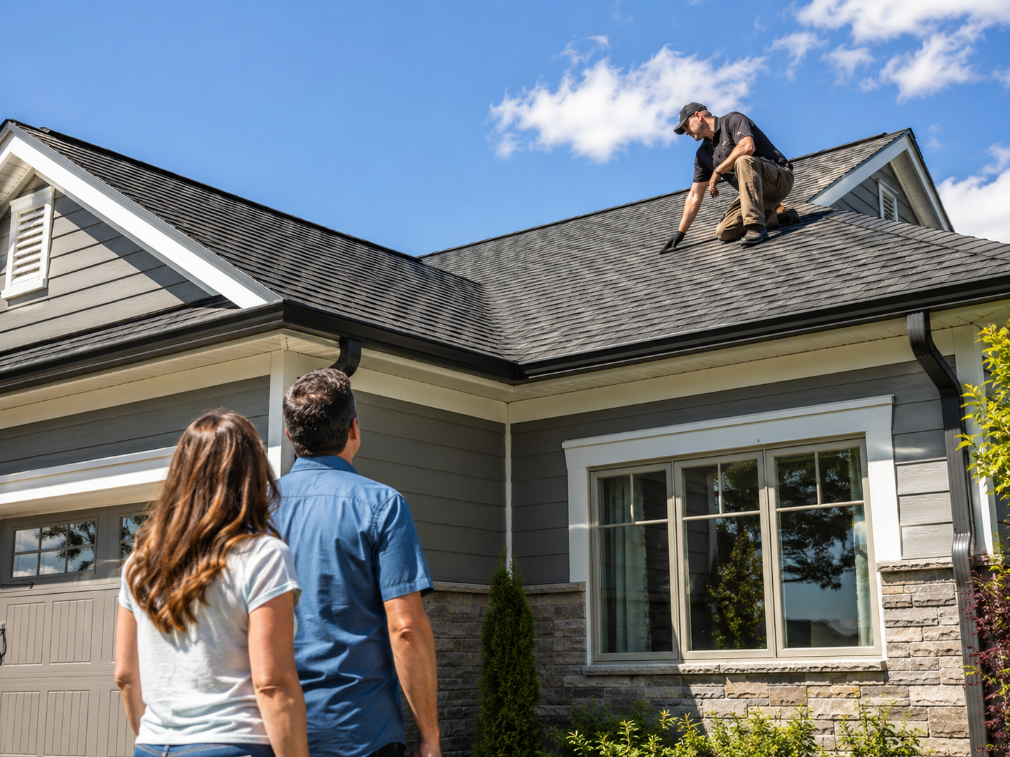 Roof replacement crew in Crane - TX aligning new roofing materials across a sun-exposed home