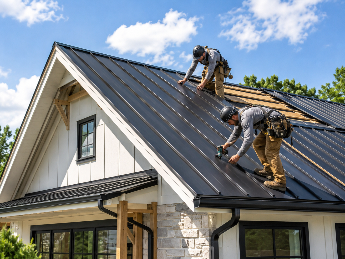 Roofing specialist inspecting weathered shingles and flashing on sun-exposed Texas home